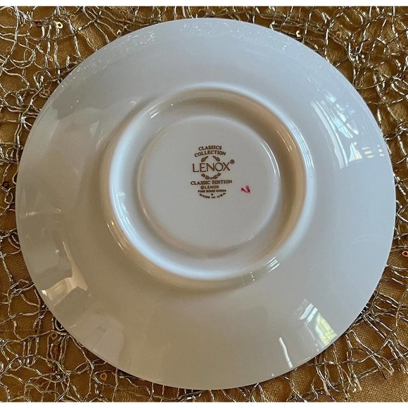 Lenox Bone China Classic Edition Footed Cup & Saucer Set, White, Green Marble - Picture 7 of 10